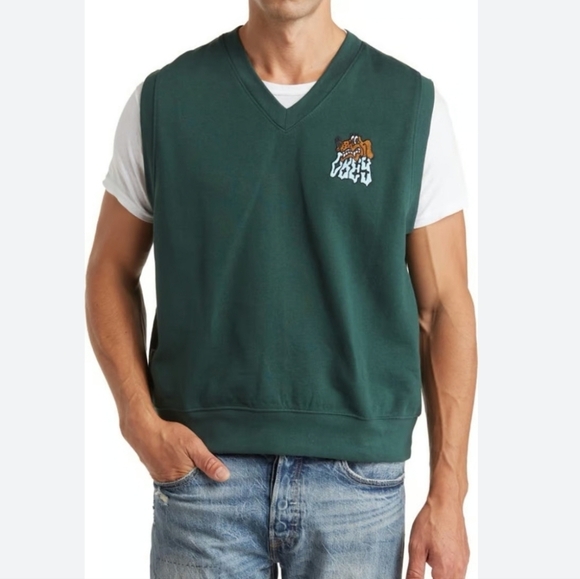 Obey Pine Green Vest Size M Slide Fleece Embroidered Dog Sleeveless Top Preppy - Picture 1 of 11